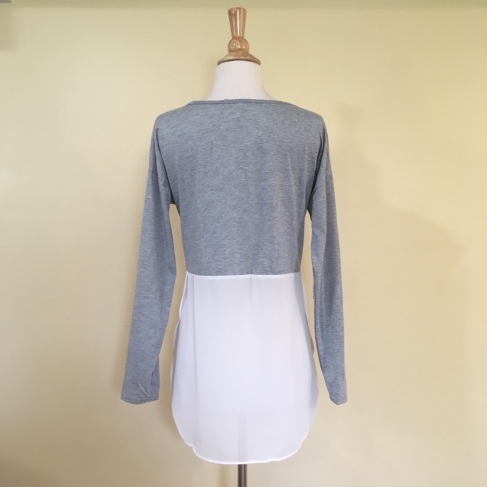 Heather Grey Jersey and Ivory Chiffon Split Sides Blouse - Picture 6 of 8